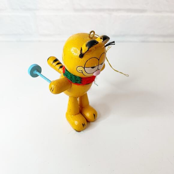 Vintage Garfield Ornament Wood Skiing Dakin 1981 Wooden Christmas - Picture 2 of 8